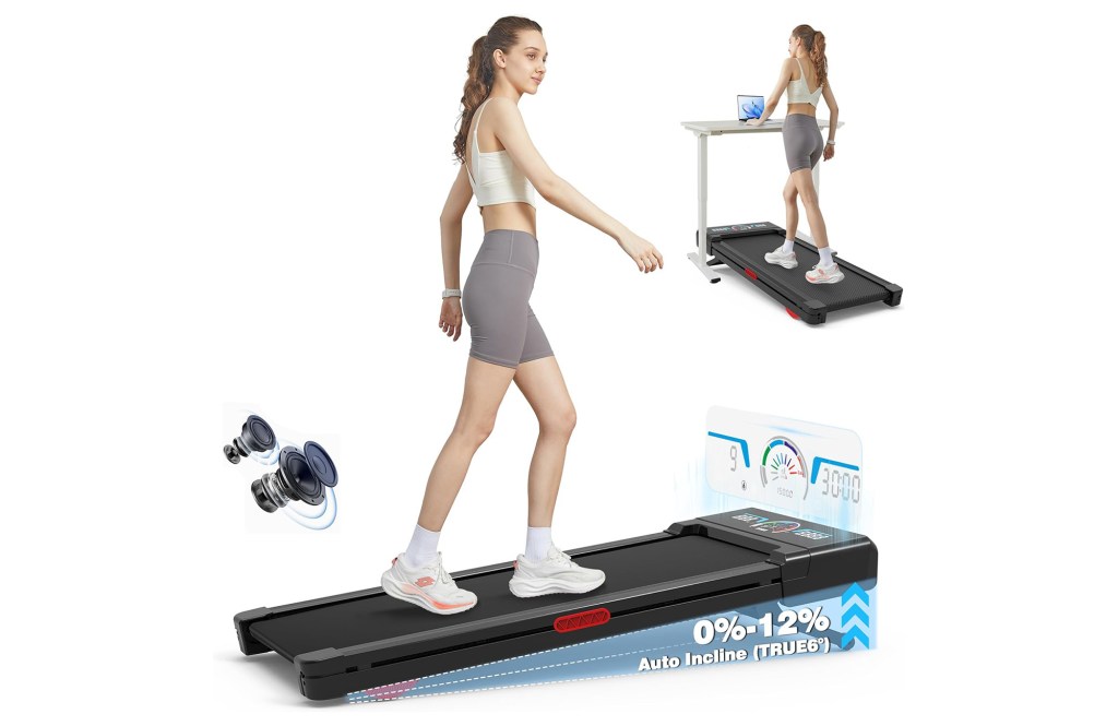 TRAILVIBER Walking Pad Treadmill with 12% 9-Level Auto Incline, 450 lbs Capacity and RGB LED Screen Under Desk Treadmill with Hiking Mode, Compact...
