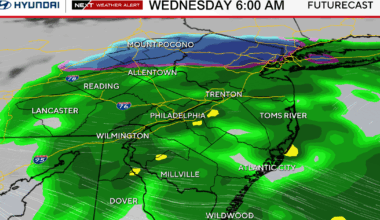 Wet Wednesday morning commute in Philadelphia area as overnight rain moves in. Here's the weather forecast.