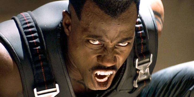 Wesley Snipes snarling as Blade in the 1998 film