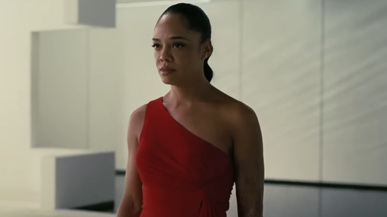 Dolores Abernathy (Tessa Thompson) wearing red dress in Westworld