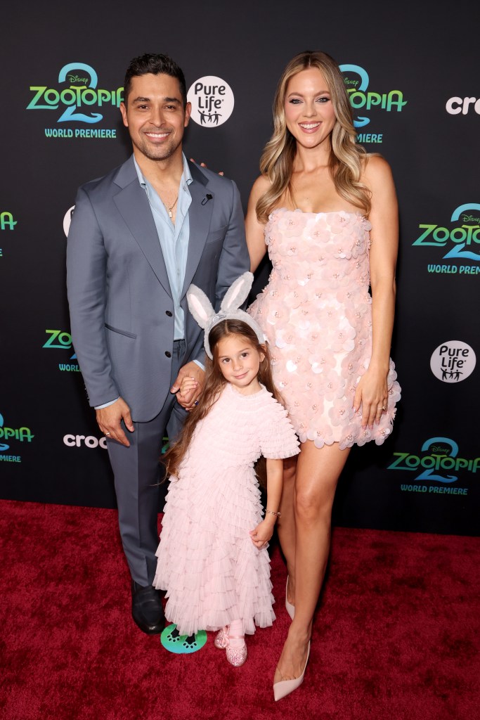 Wilmer Valderrama, Nakano Valderrama, and Amanda Pacheco attend the "Zootopia 2" premiere