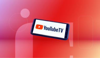 YouTube TV logo on a phone against a red background