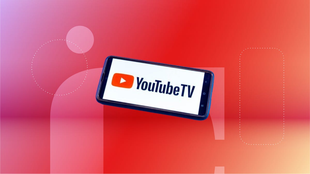 YouTube TV logo on a phone against a red background