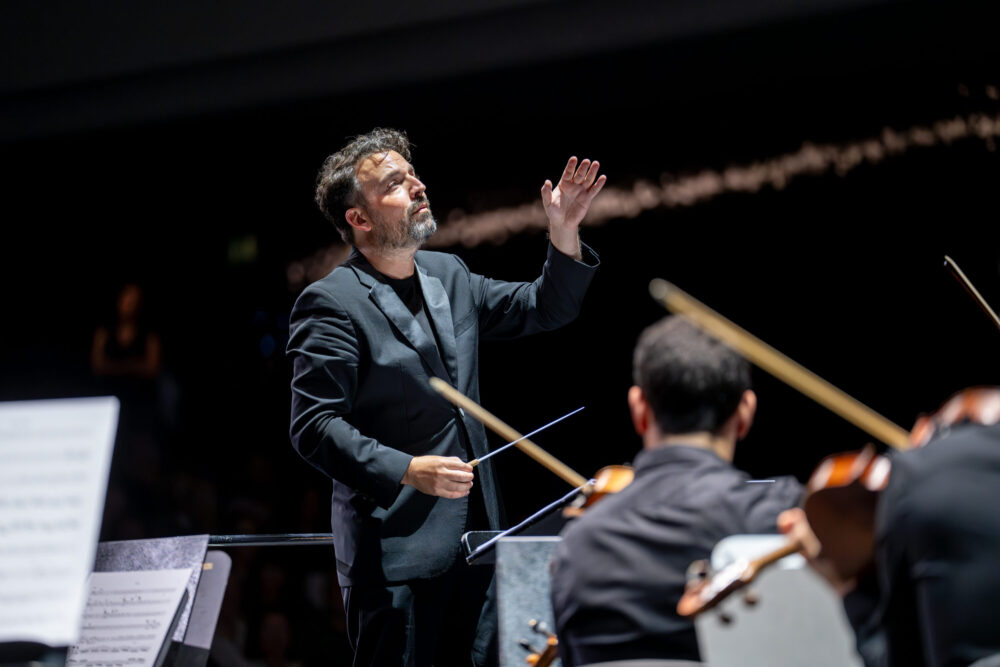 Conductor leads orchestra