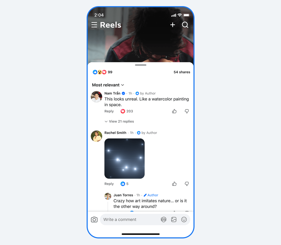 An image showing the updated simplified commenting experience on a Facebook post