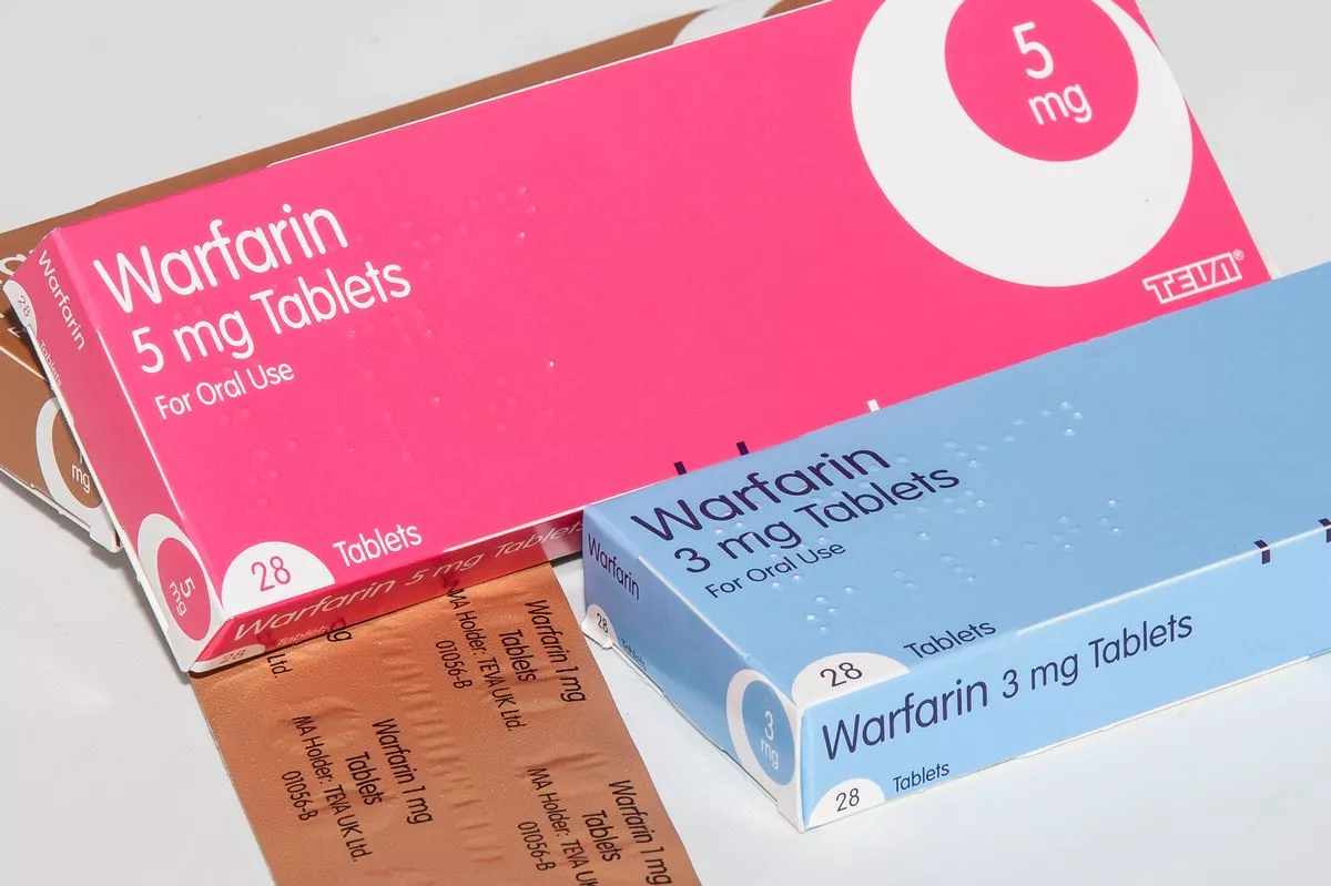 Boxes of anticoagulant drug warfarin 