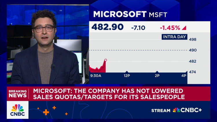 Microsoft: Have not lowered sales quotas or targets for salespeople