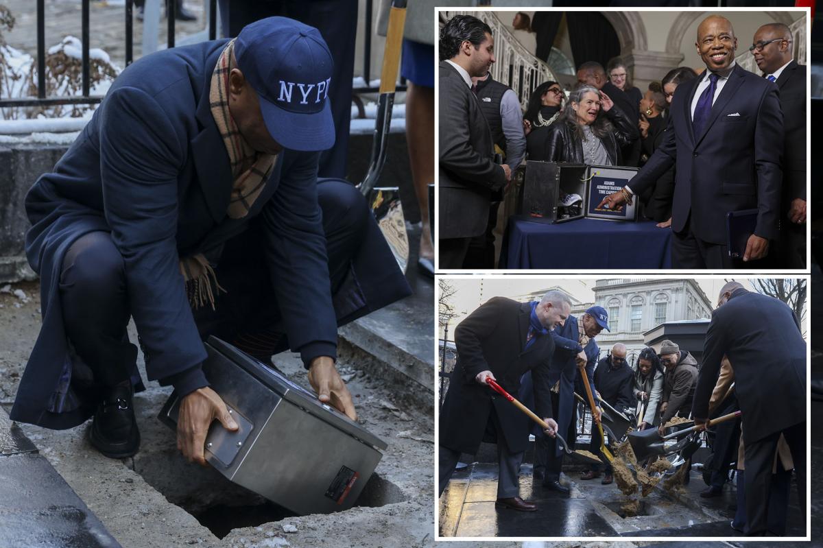 Eric Adams celebrates himself, one term as NYC mayor with time capsule to be dug up in just 10 years