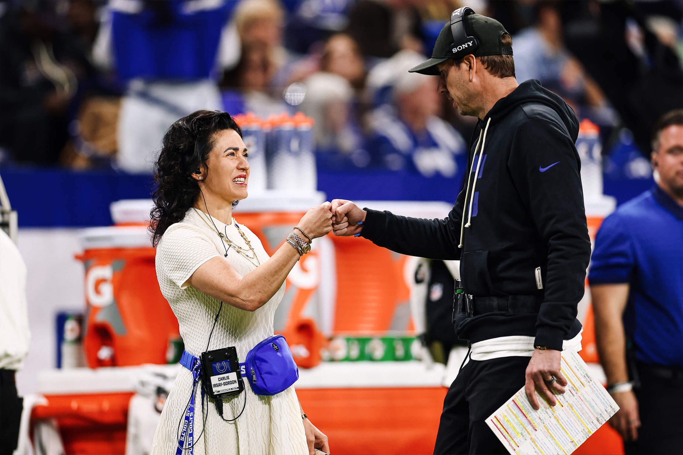 Irsay-Gordon meets weekly with Colts coach Shane Steichen. (Kevin Sabitus / Getty Images)