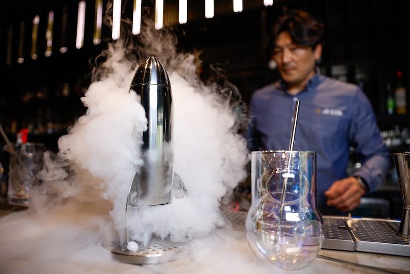 JP Park, general manager and beverage director at Jo’Seon Wagyu Omakase, makes a drink named...