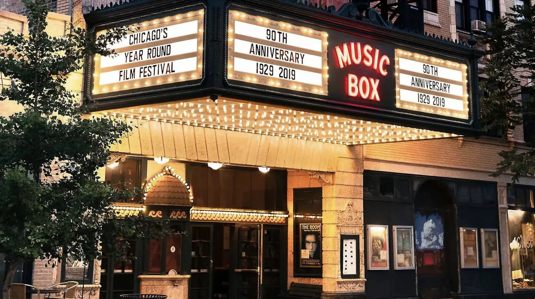 The facade of the Music Box Theatre