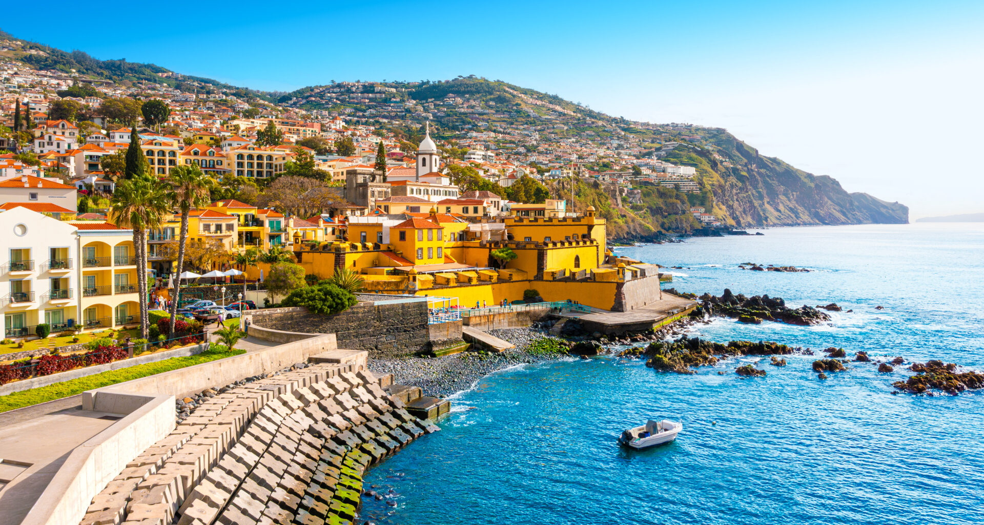 Panoramic view of the capital of Madeira island Funchal, Portugal.