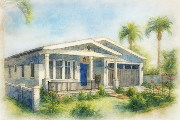 The Palisades Breeze Bungalow by Case Study 2.0 architectural firm Architecture JHK, a husband-and-wife team based in Los Angeles, showcases a blend of traditional California bungalow elements and contemporary features. Best of all, this versatile home can embrace a variety of design styles, including Craftsman, Spanish Revival, Mid-Century Modern, Streamline Moderne among others. (Rendering by Architecture JHK, courtesy of Case Study 2.0)