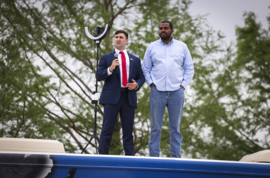 Jake Lang and Phillip Anderson, who were both pardoned by President Donald Trump after the Jan. 6 attack on the U.S. Capitol, led a protest "Protect White Americans" condemning the killing of Austin Metcalf as anti-white violence.