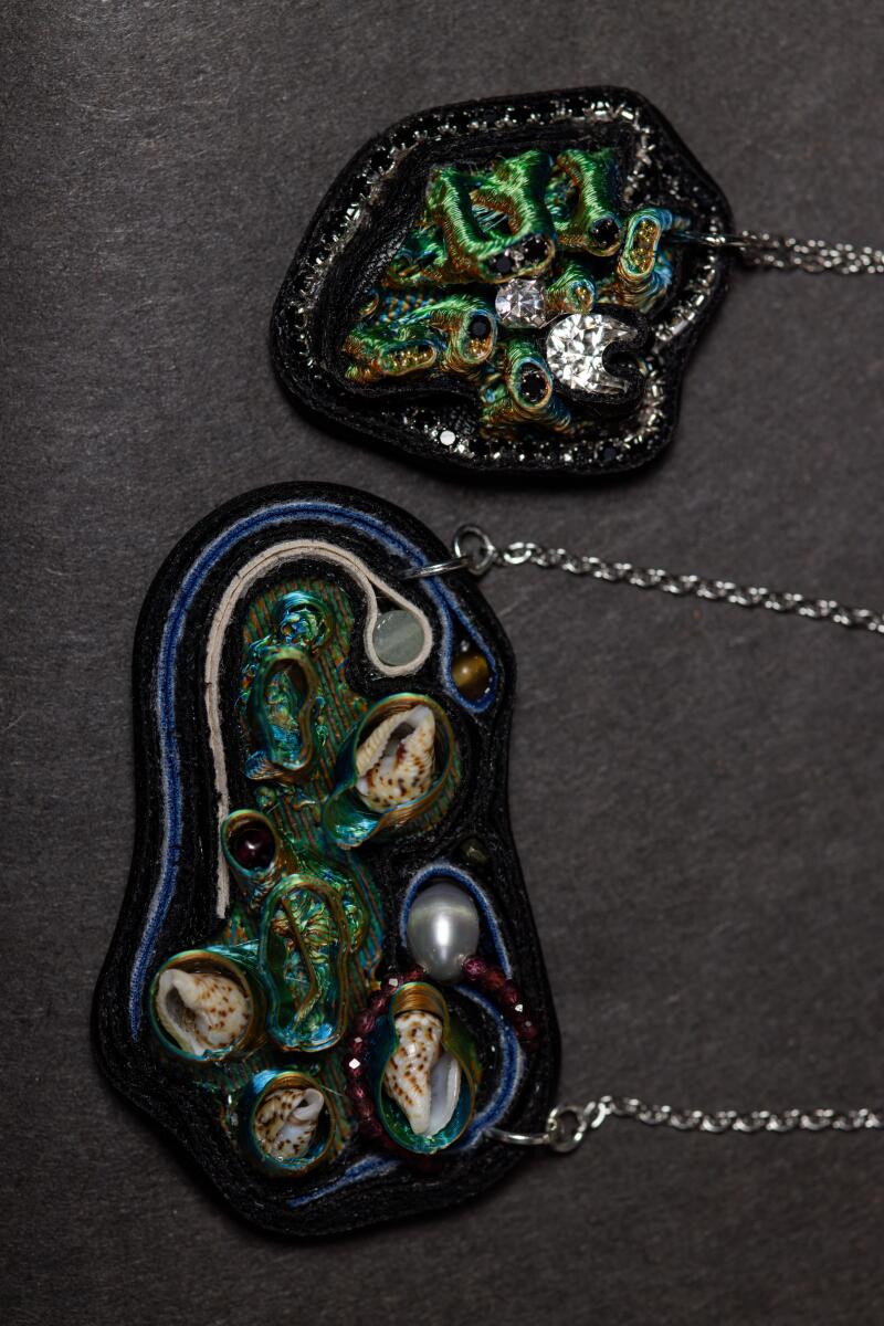 Inglewood, CA - December 16: Necklaces with various pearls and seashells