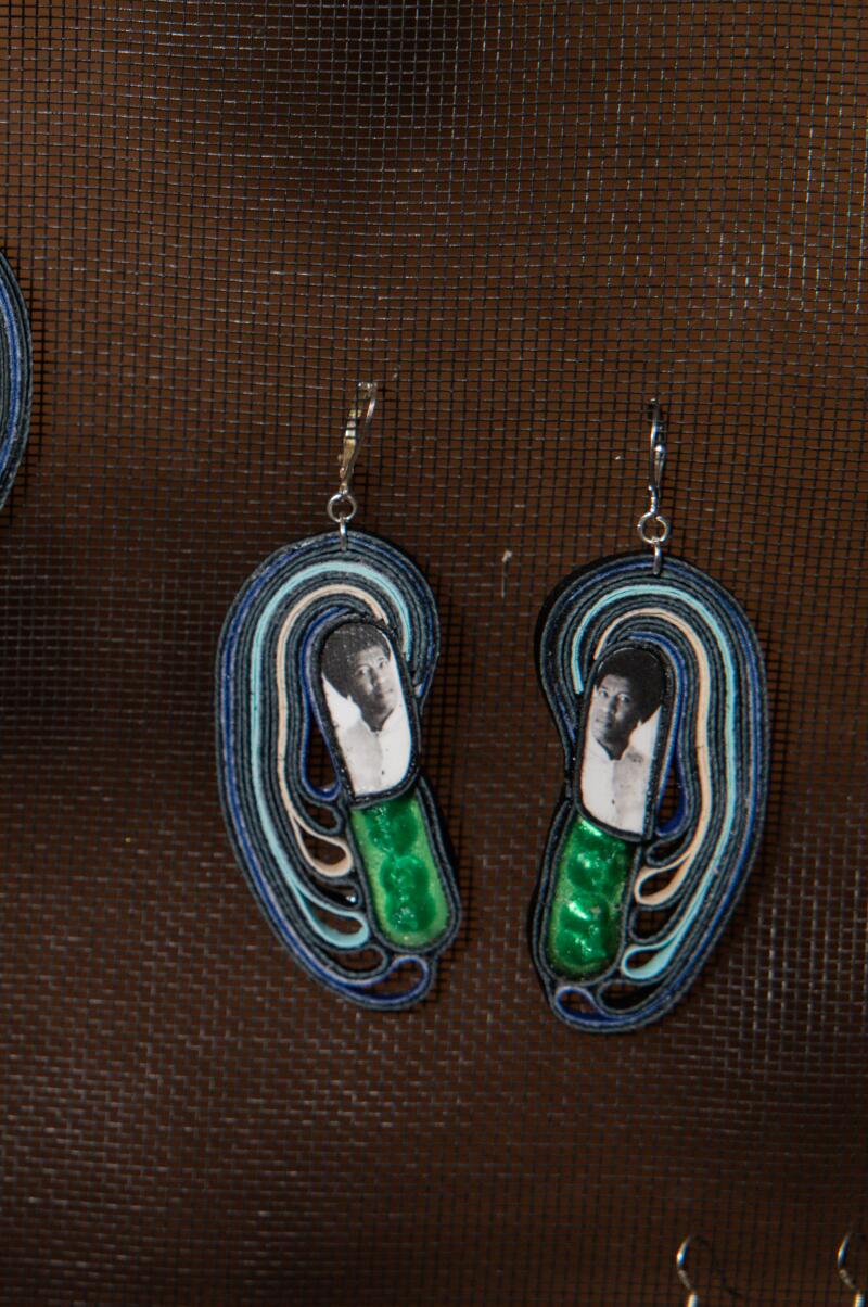 Earrings featuring Cuban American artist Ana Mendieta and Octavia Butler