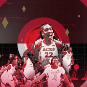 Las Vegas Aces players pictured in celebratory shots