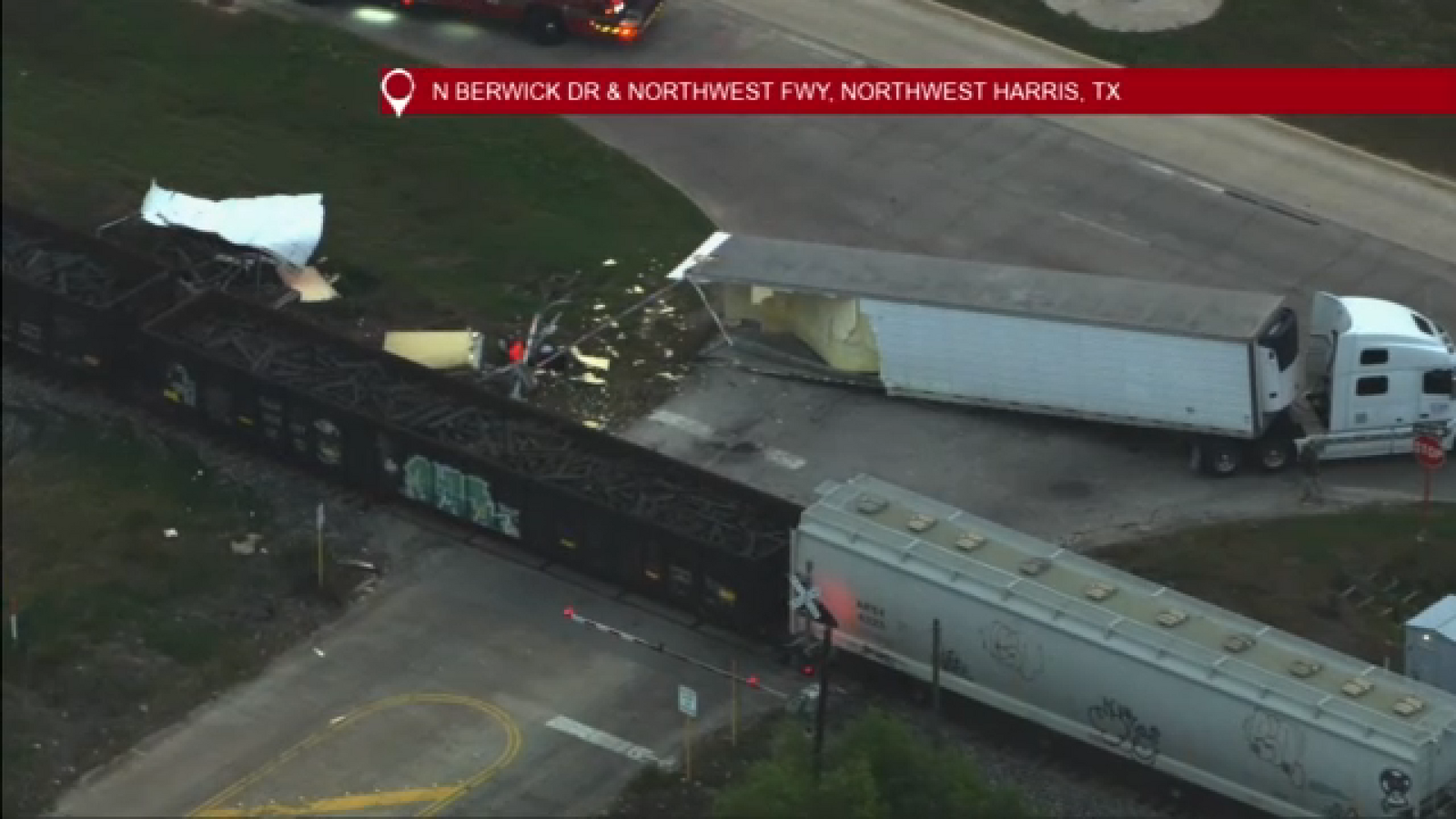 18-wheeler and train crash on Highway 290 eastbound feeder at Telge Road causing heavy backups