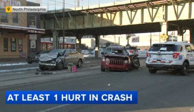 At least 1 person hurt following crash in North Philadelphia