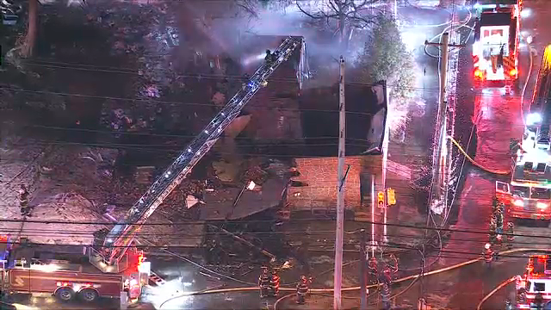 Chopper 6 was over the scene of a home collapse following a fire in Camden, New Jersey.