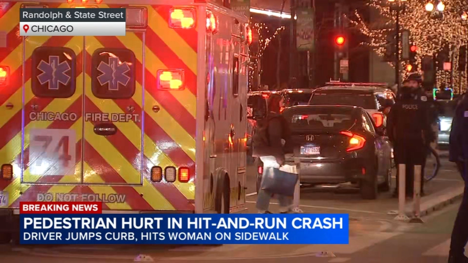 Stolen car crash: Hit-and-run driver hits car, woman walking near Randolph and State in the Loop, Chicago police say