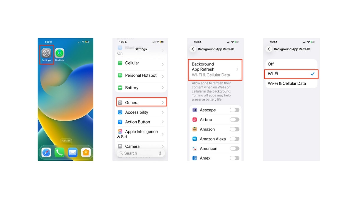 Multiple screenshots of the iOS settings app.