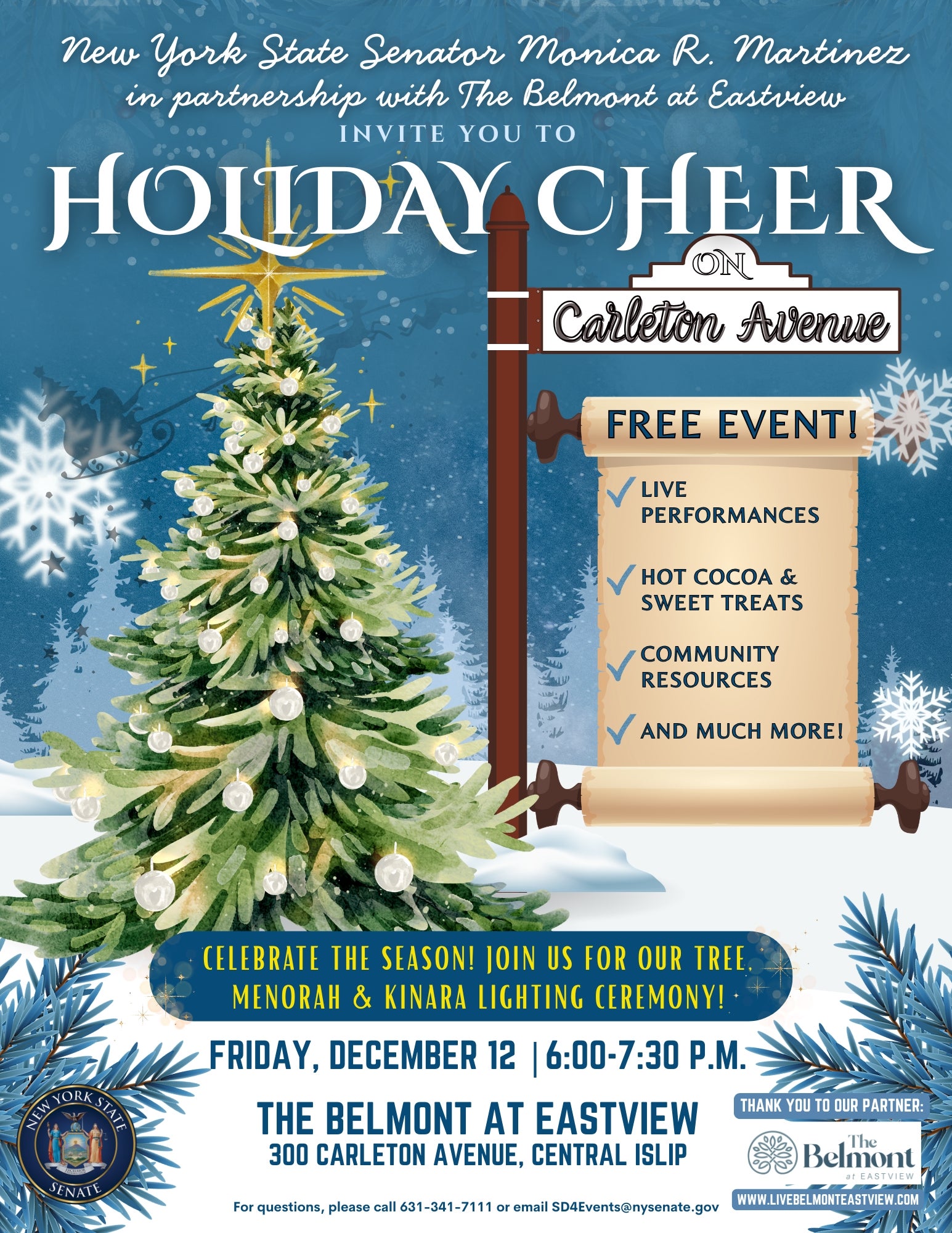 Image of Holiday Cheer on Carleton Avenue full even flyer with date, time, activities and sponsors listed.