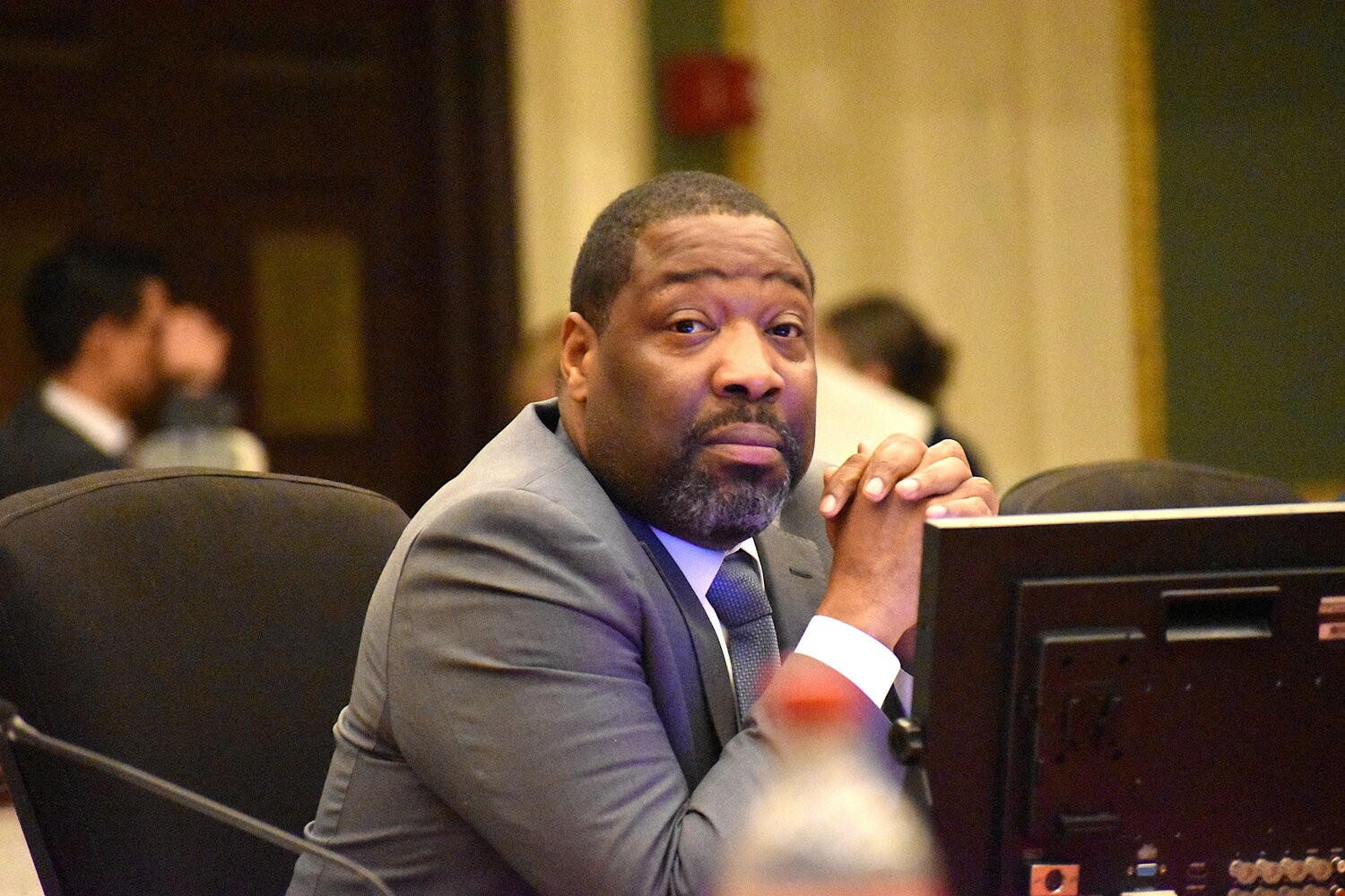 City Council President Kenyatta Johnson looks on during a committee hearing about the H.O.M.E. initiative Tuesday, Dec. 2.