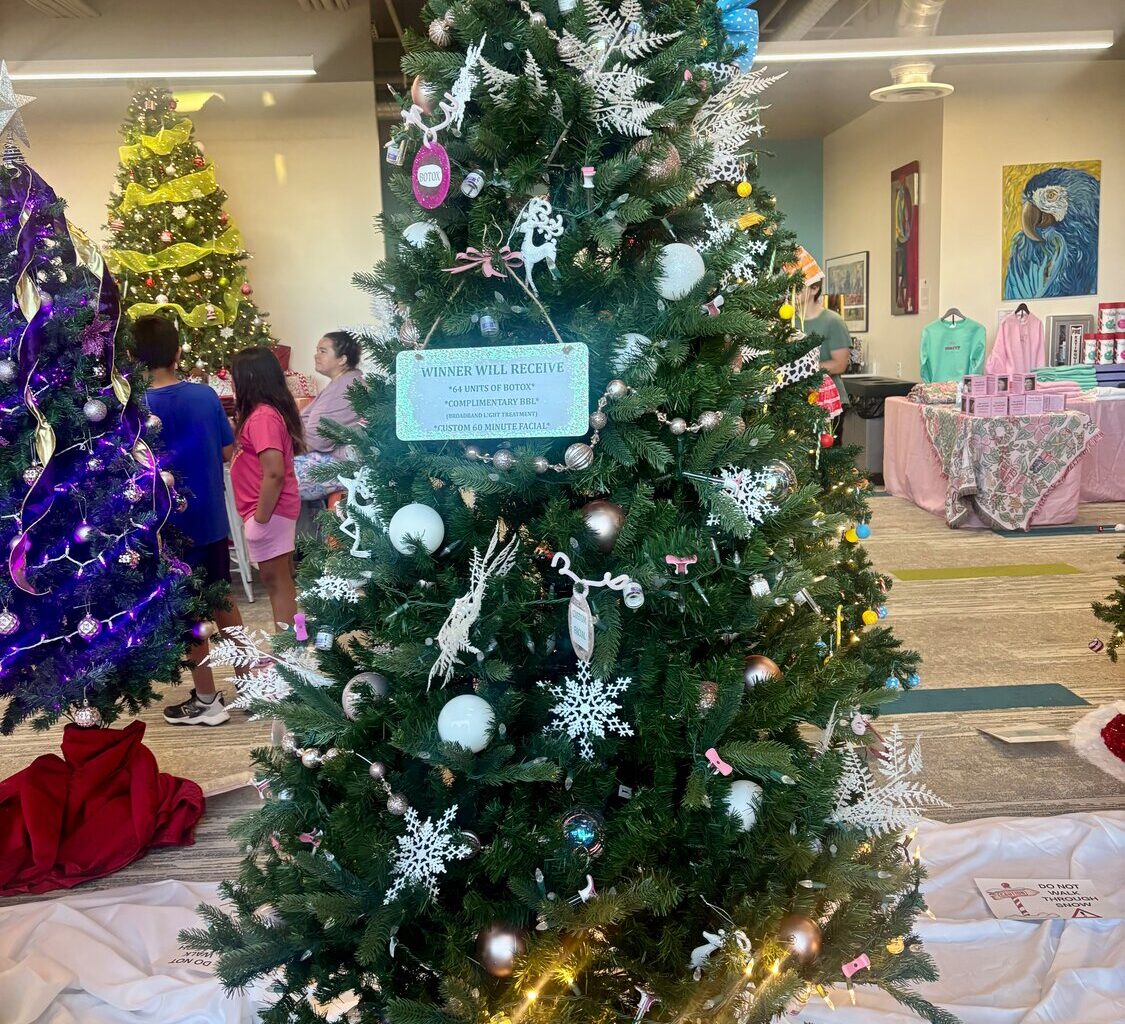 The tree decorated by New Beauty Company Aesthetics which raised $230 for Hadassah’s Hope.