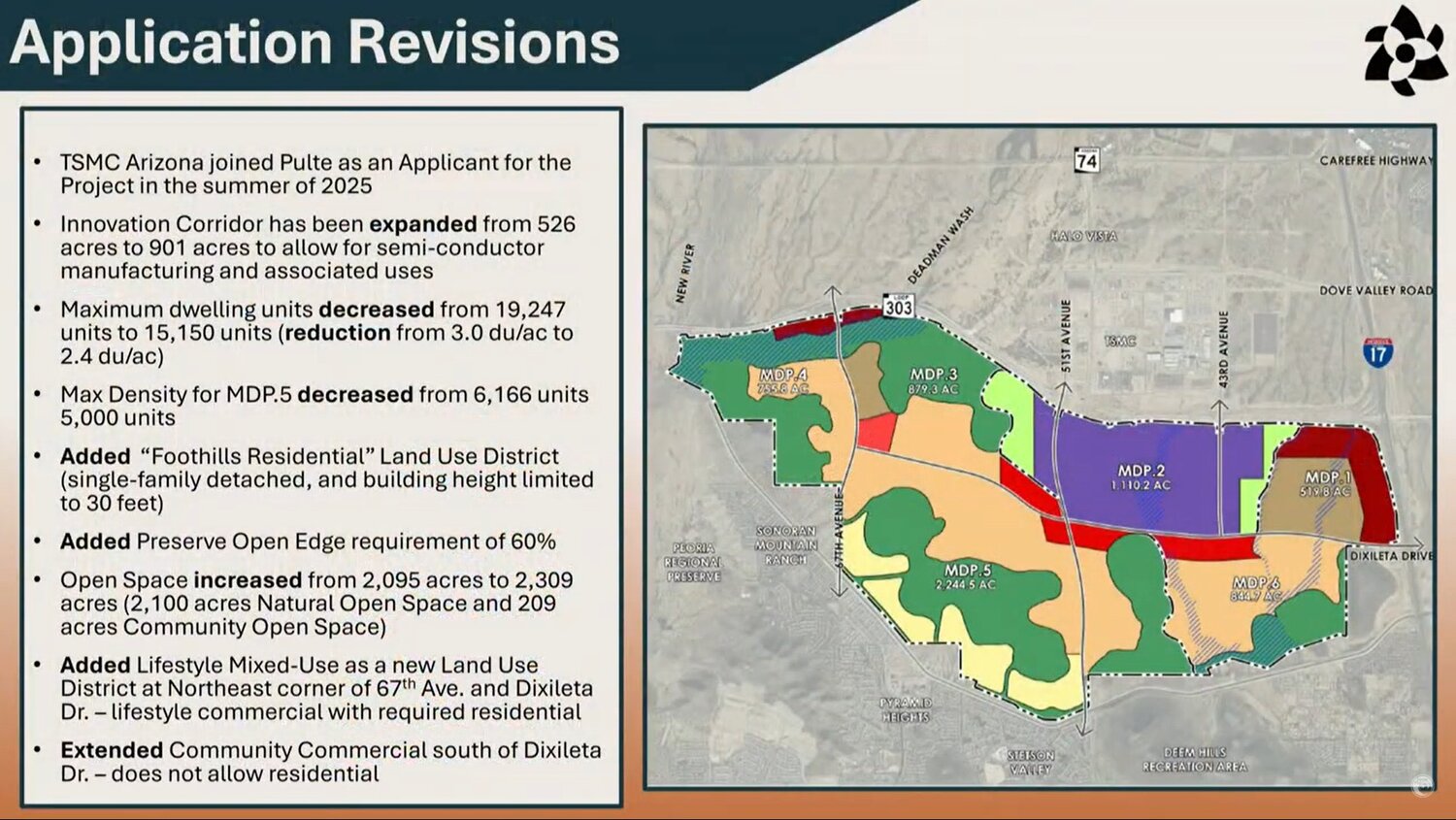 The NorthPark development project, presented to the Phoenix City Council on Dec. 17, includes 1,110 acres for Taiwan Semiconductor Manufacturing Co. to build a new fabrication facility south of Loop 303 at 51st Avenue. (Screen capture from YouTube)