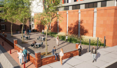 A rendering is shown for a new public park that will be built at the corner of Elfreth