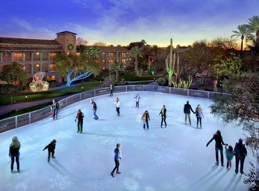 The Fairmont Scottsdale Princess and other resorts use ice skating and other activities to draw visitors to their properties during the holidays.
