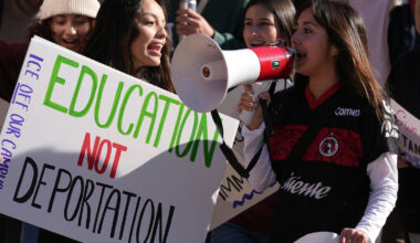 Students march at Arizona State University in protest of ASU&rsquo;s chapter of College Republicans United-led event encouraging students to report &ldquo;their criminal classmates to ICE for deportations&rdquo; on Jan. 31, 2025, in Tempe.
