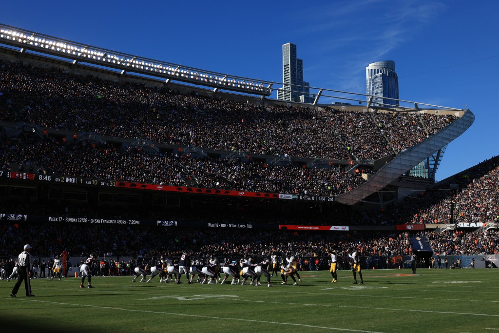 A general view inside of Soldier Field during a game between the Pittsburgh Steelers and the Chicago Bears on November 23, 2025 in Chicago, Illinois. 