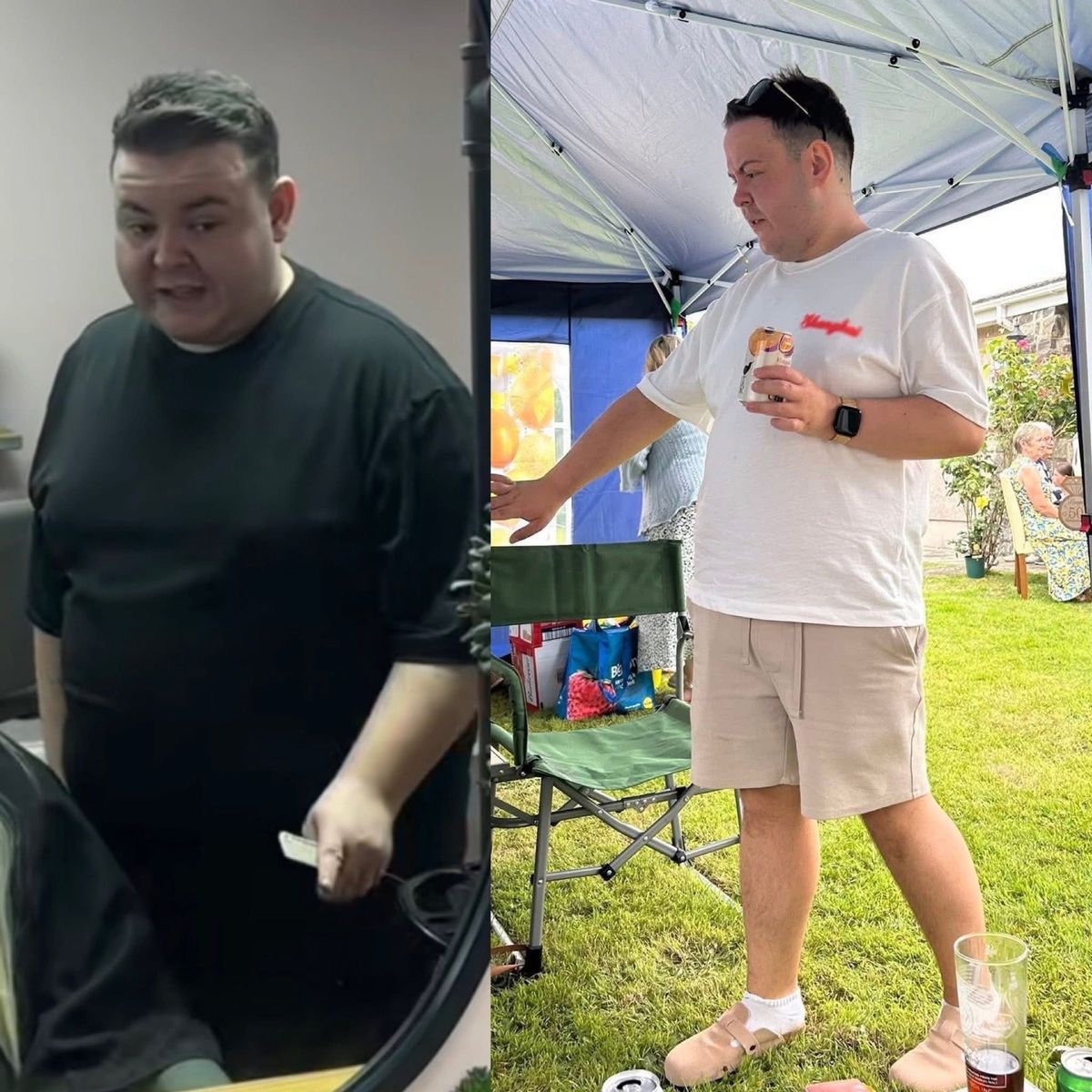 Ryan Kerrison is pictured here in really striking before and after pictures which show his staggering weight loss journey