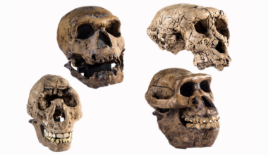Four early human relative skulls