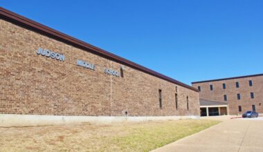 The exterior of Judson Middle School in Converse, Texas is seen on a sunny day.