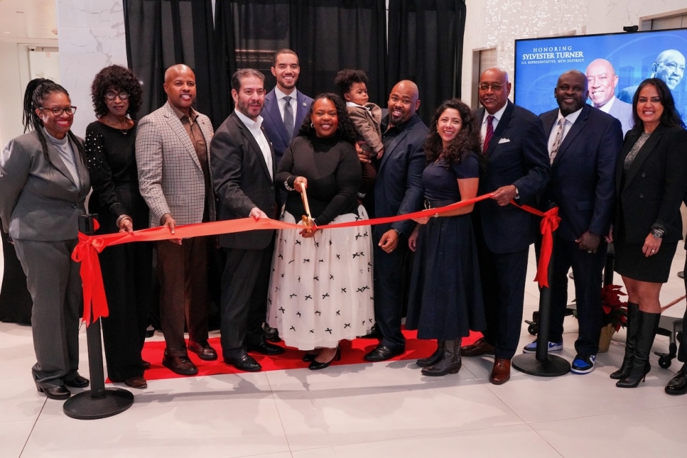 Harris County and city of Houston officials alongside Sylvester Turner's family