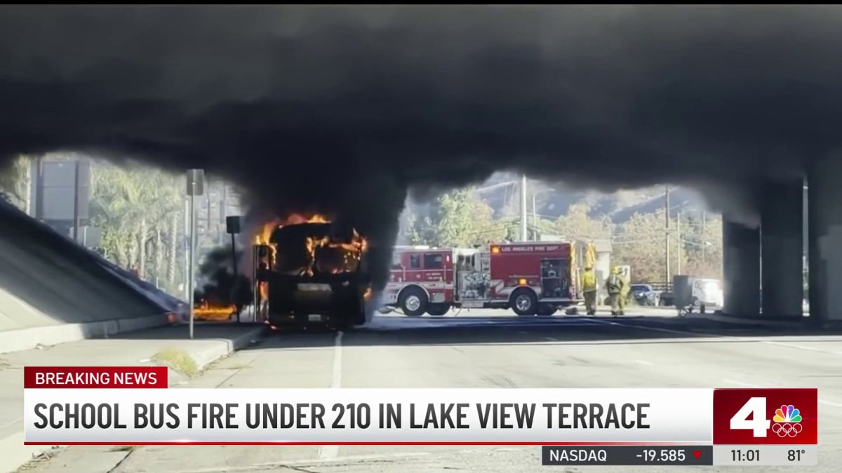 School bus burns under LA freeway overpass – NBC Los Angeles