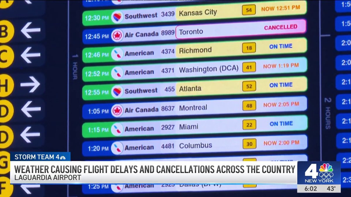 Weather causing flight delays and cancellations across the country – NBC New York