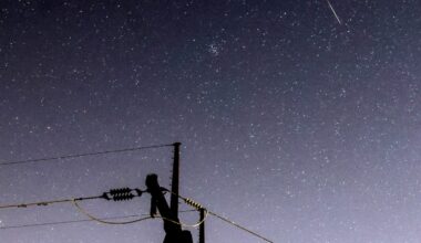Geminids meteor shower as seem from the Mass DCR Wachusett Reservoir on Dec. 12, 2023.