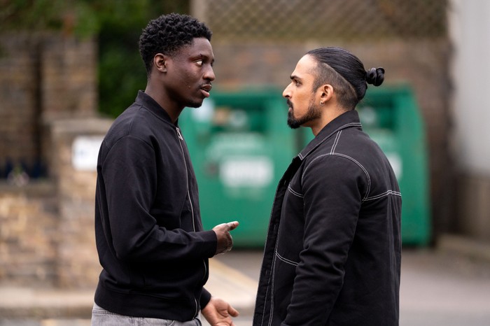 Okie has a tense conversation with Ravi in EastEnders