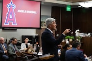 Los Angeles Angels attorney Todd Theodora gives his closing arguments in the wrongful death...