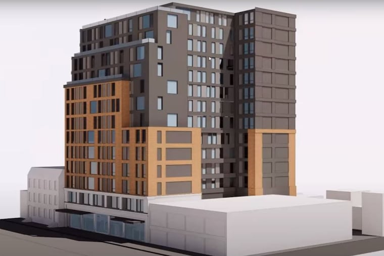 A rendering of the proposed 14-story apartment tower from PHA and Alterra Property Group at 2012 Chestnut St.