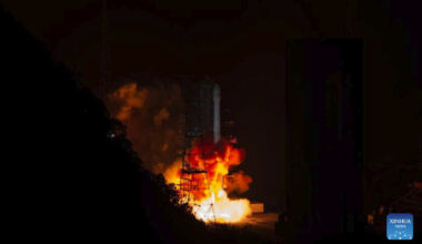 A Long March-3B rocket carrying the Fengyun-4 03 satellite blasts off from the Xichang Satellite Launch Center in southwest China