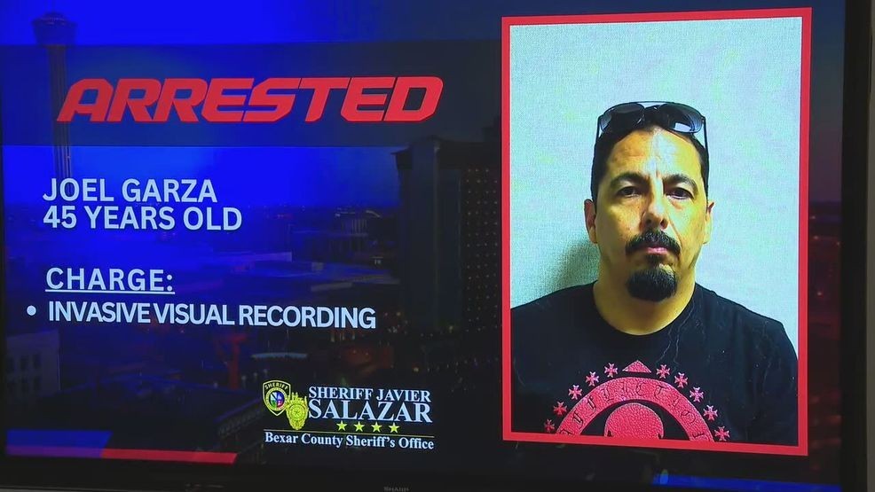 Joel Garza, 45, was arrested for invasive visual recording after someone reported inappropriate photos of children found on Garza's phone, deputies said. (Bexar County Sheriff's Office)