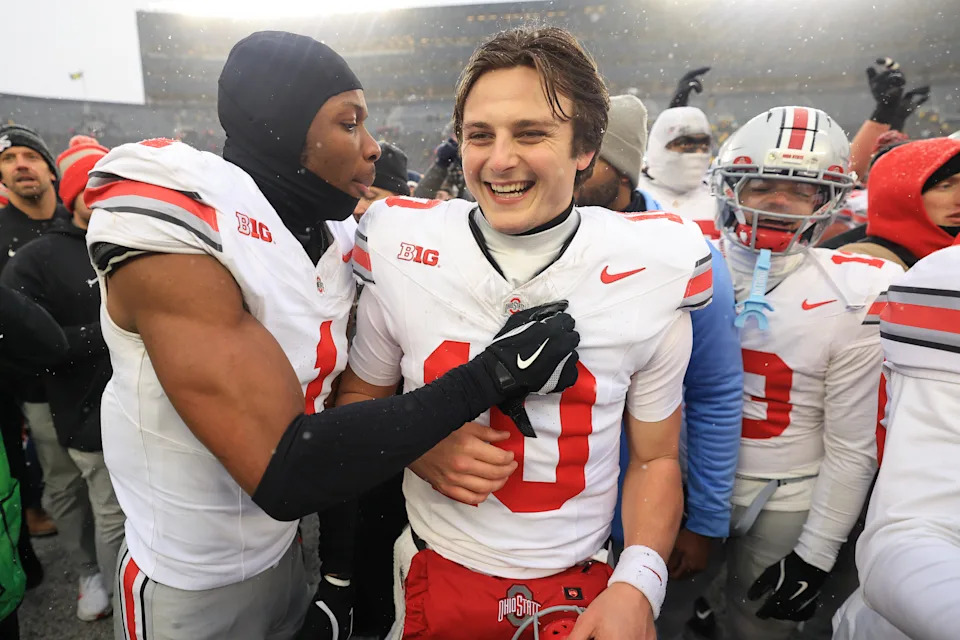 Heisman contender Julian Sayin celebrates after beating Michigan on Saturday. (Gregory Shamus/Getty Images)