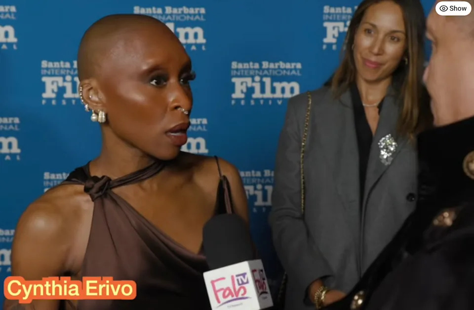 Cynthia looking shocked in an interview