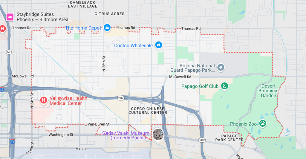 a map of the 85008 zip code in arizona