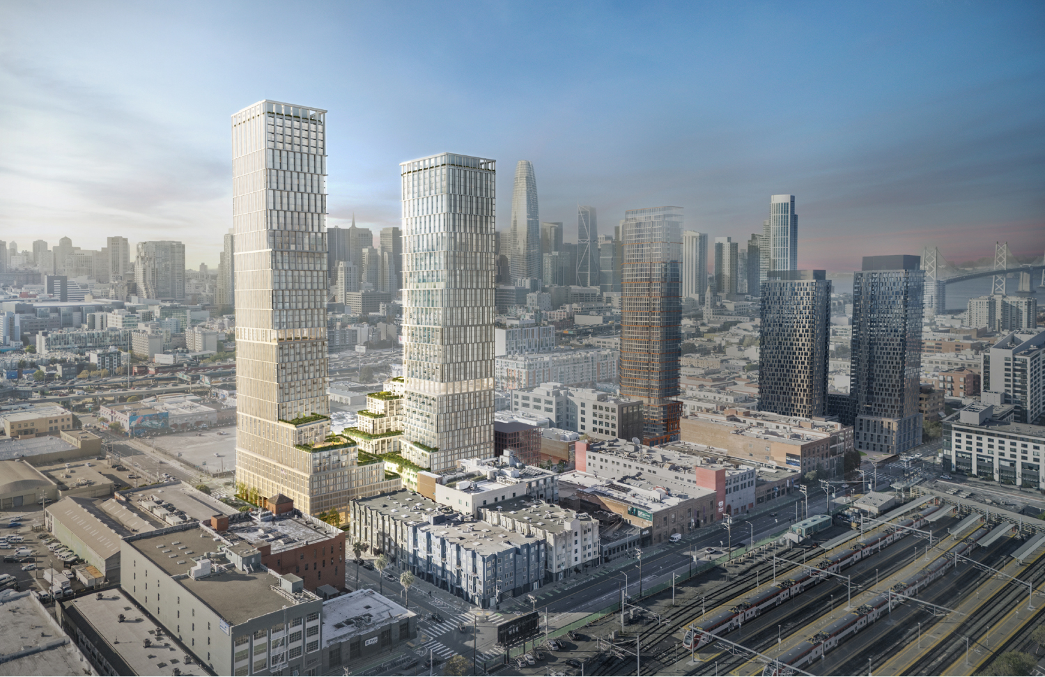 88 Bluxome Street aerial overview, rendering by Henning Larsen and SCB
